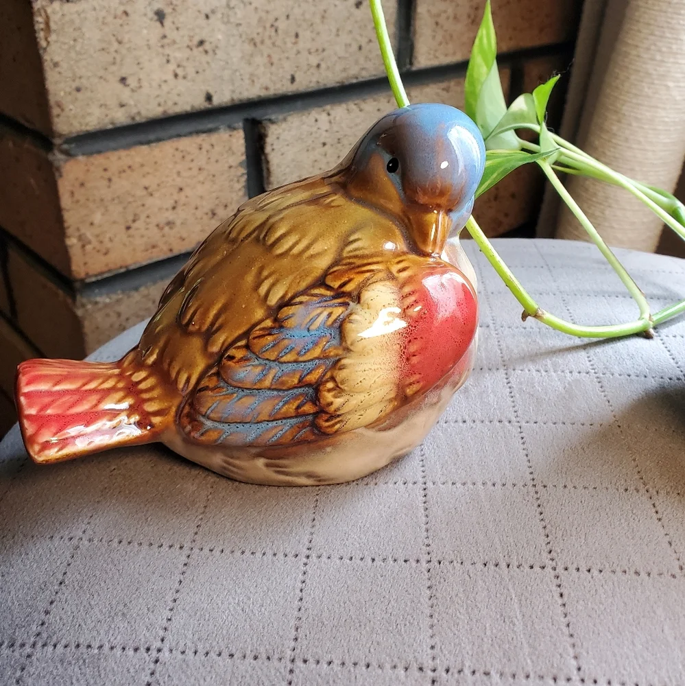 Colorful Glazed Ceramic Birds Set Of 2 - Picture 4 of 9